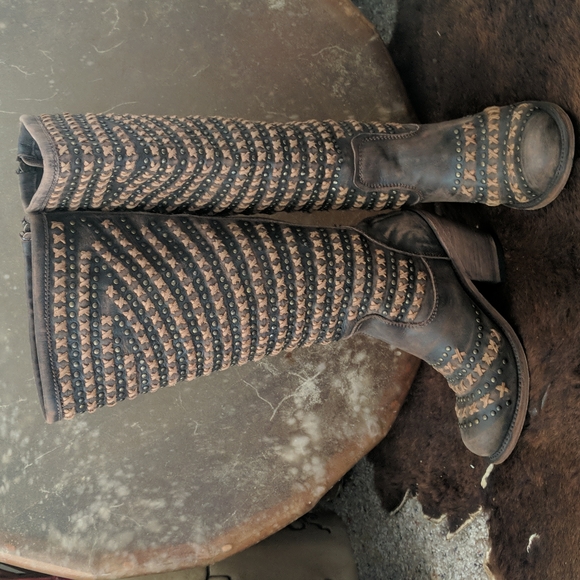 LIBERTY BLACK LB71244 Cafe Vintage studded & cross stitched tall ladies boots 6 - Picture 5 of 15